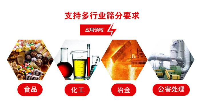 旋振篩適用的行業(yè)：食品行業(yè)，化工行業(yè)，冶金行業(yè)，公害處理等。